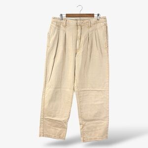 River Island 80s Utilitarian Khaki Chino Pants Size 12 Pleated Front Preppy